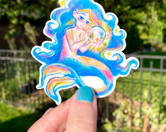 Mermaid holding moon sticker
