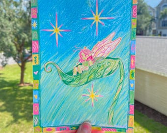 Whimsical Fairy napping in leaf print 5x7