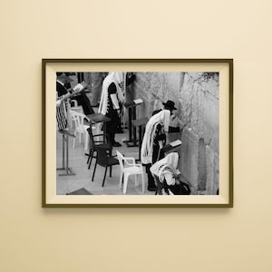 Jerusalem Wall Art – Orthodox Jewish Men at Prayer, Black & White Religious Photography, Israel Travel Print