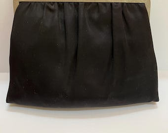 Bolso de noche vintage de satén negro, tipo cartera, tipo sobre.