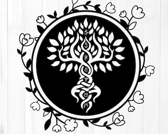 7 Chakras Tree of Life SVG, Spiritual floral Mandala Wall Art (Digital Cut File)