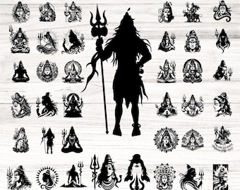 Lord Shiva Silhoutte SVG PNG Bundle, Hindu God Clipart (Digital Download)