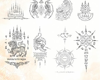 Thai Traditional Tattoo Design (Sak Yant) – Sacred Symbol Set