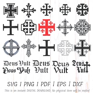 Imágenes prediseñadas de la cruz de Jerusalén / Cruzado, Deus vult Cristiano, patrones de caballeros templarios (SVG, PNG, PDF)