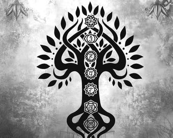 7 Chakras tree  svg, Meditation svg, Spiritual svg, Chakras Svg, Mandala svg, Namaste svg, Sacred geometry svg, Mantra svg