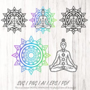 7 Chakras SVG, Namaste Clipart, Yoga SVG, Mandala Svg, Chakra Symbols SVG, Meditation Vector, Digital Cut File Cricut Silhouette Eps Png Dxf