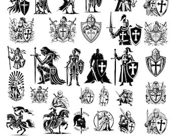 Crusader Knight Warrior SVG Bundle: Silhouette Cricut Clipart (Digital Download)