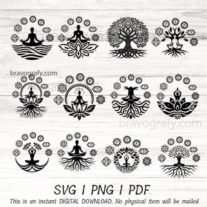 7 Chakras tree root SVG bundle, chakras Clipart , Yoga SVG, Chakra Symbols SVG, Meditation, Digital Cut File,  Cricut Silhouette Eps Png Dxf