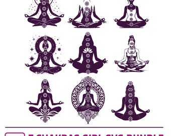 7 Chakras Yoga Girl SVG Bundle, Meditation Clipart, Spiritual Wall Art (Digital Cut File)