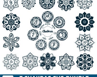 Paquete de archivos SVG de 7 chakras, mandala de loto, símbolos Om, diseños de yoga espiritual (svg, png, pdf, eps)