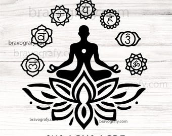 7 Chakras Lotus SVG, Yoga Meditation Clipart (Digital Cut File)