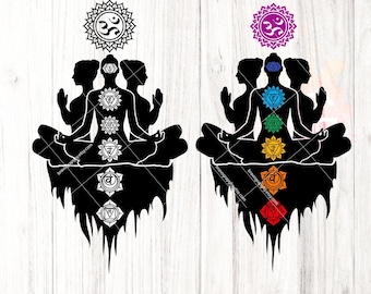 7 Chakras Girl SVG, Yoga Meditation Cut File (Digital Download)