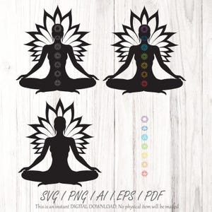 7 Chakras SVG, Namaste Clipart, Yoga SVG, Mandala Svg, Chakra Symbols SVG, Meditation Vector, Digital Cut File Cricut Silhouette Eps Png Dxf