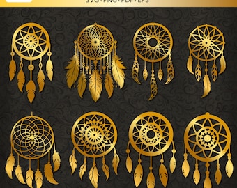 Golden Dream Catcher SVG Bundle | Boho Dreamcatcher SVG PNG pdf | Mandala Feather Designs | Cricut Laser Cut Files | Bohemian Wall Art