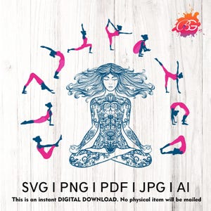 10 women yoga poses for healthy lifestyle ,sublimation  png ,pdf , Yoga SVG, Meditation Sublimation, Women Empowerment SVG, Girl Power