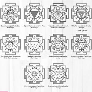 Pakiet Dasa Mahavidya Yantra SVG: Święta hinduska bogini geometria Mandala do grawerowania laserowego
