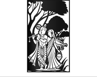 Arte mural de Lord Krishna en formato SVG y DXF para corte láser, dios indio en formato DXF para CNC (descarga digital).