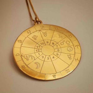 Astralkarten-Medaillon-Anhänger | Graviertes Geburtshoroskop-Medaillon | Astrologisches Geburtstagsgeschenk | Gold- und Sterlingsilber-Kunst