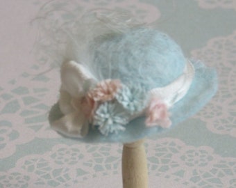 Handmade 1/12th scale dollhouse miniature pale blue felt hat