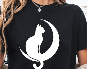 Celestial Cat Moon T-Shirt: Comfort Colors Mystic Graphic Tee