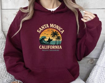 Santa Monica California Hoodie, Retro Surf Sweatshirt
