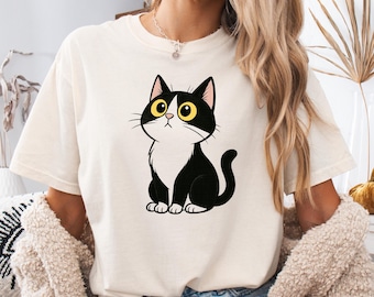 Kawaii Cat Shirt, Cartoon Kitty Graphic Tee, Animal Lover Gift