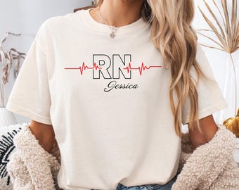 Personalized RN Heartbeat T-Shirt, Custom Nurse Gift