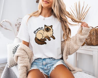 Ragdoll Cat T-Shirt, Cute Cartoon Tee, Comfort Colors, Pet Lover Gift