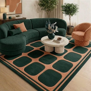 Hand Tufted Emerald Green Terracotta Geometric Rug, Modern Abstract Area Carpet