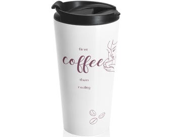 Minimal Line Art Woman Drinking Coffee Stainless Steel Travel Mug | Coffee Tee