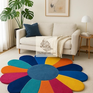 Vibrant Flower Shaped Rug – Hand Tufted Colorful Petal Area Rug for Kids Room, Playroom or Modern Home Decor