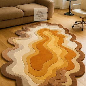 Galaxy Topographic Rug | Earth Tone Layered Carpet | Wavy Organic Floor Rug | Green Abstract Living Room Decor | Nature Inspired Mat