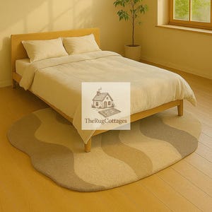 Modern Wavy Hand Tufted Rug – Neutral Beige & Taupe Irregular Shape Carpet for Minimalist Japandi Decor, Soft Organic Aesthetic Area Rug