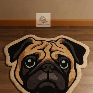 Pug Dog Shaped Rug | Cute Animal Pet Mat | Funny Dog Lover Gift | Tufted Pug Face Carpet | Playful Pet Decor for Bedroom or Entryway