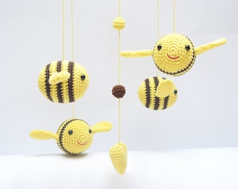 Crochet Bumble Bee Baby Mobile, Handmade Nursery Decor