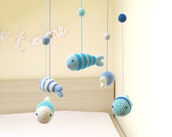 Fish Baby Mobile, Baby Boy Nursery Mobile, Blue Nursery Decor, Baby Shower Gift, Under the Sea