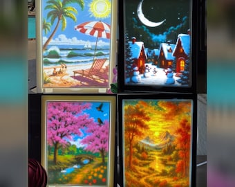 Seasons Lithophane Set – Spring, Summer, Fall & Winter 3D Printed Light Panels – Color Glow Tabletop Decor – Full Year Nature Art Bundle