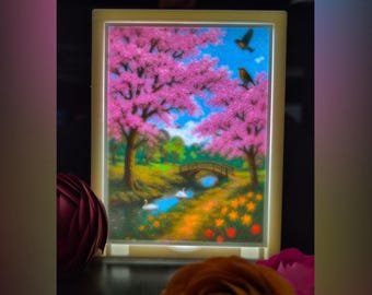 Spring Light Panel – Cherry Blossom Lithophane – 3D Printed Floral Decor – Color Glow Art – Nature-Inspired Seasonal Gift - Night Lamp