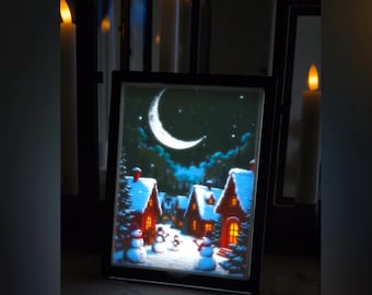 Winter Snow Scene Lithophane – Cozy Cabin Color Light Panel – Holiday Decor – Glowing 3D Printed Art – Christmas/New Year Gift Night Light
