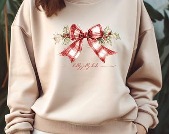 Sudadera Holly Jolly Babe, lazo de cuadros, suéter con estampado festivo