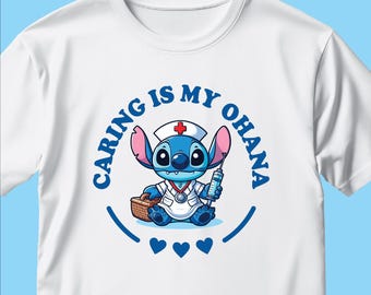 Camiseta de enfermera Stitch, linda camiseta de enfermera, camiseta de enfermería para mujer, regalo para trabajadoras médicas, camiseta RN LPN CNA, top rosa con estética de enfermera