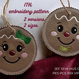 Gingerbread Couple Ornaments ITH | 4x4 and 5x5 Machine Embroidery Pattern (PDF Tutorial)