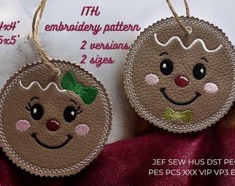 Gingerbread Couple Ornaments ITH | 4x4 and 5x5 Machine Embroidery Pattern (PDF Tutorial)