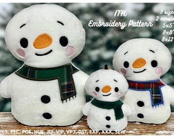 Snowman Plush ITH Embroidery Design – 3 Sizes (PDF Pattern)