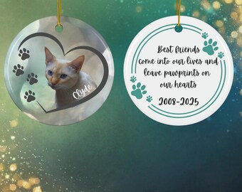 Personalized Pet Memorial Ornament, Paw Prints on my Heart, Personalized Cat Ornaments