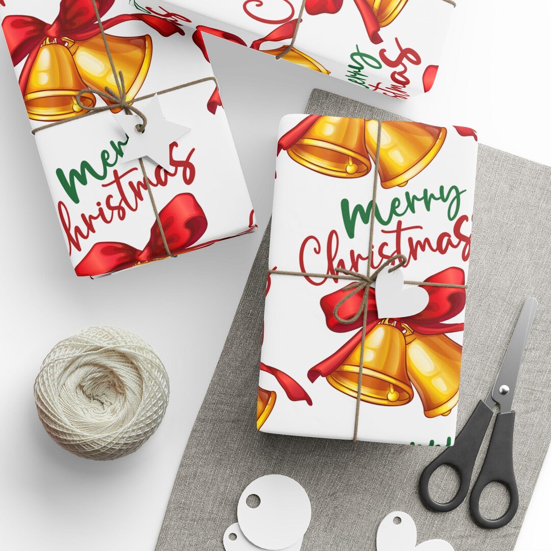Paper Bell Open Festive Christmas Wrapping Paper, Bells and Bows Design - Etsy