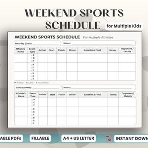 Weekend Sports Schedule Printable | Multiple Kids Game Day Planner | Team Mom Organizer PDF