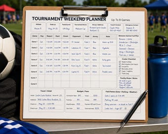 Afdrukbaar toernooiweekendplanner | Checklist sportwedstrijden voor jongeren + koeler | Invulbare pdf voor sportmoeder
