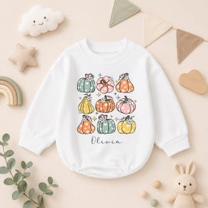 Pumpkin Please Thanksgiving Bodysuit, Retro Fall Vibes Bubble Romper Bodysuit, Personalized Baby Thanksgiving Romper