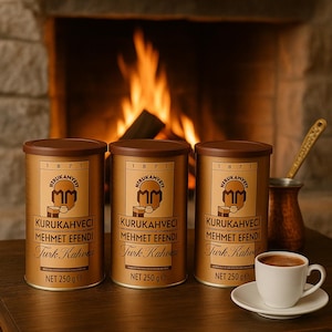 3 latas de café turco – Kurukahveci Mehmet Efendi / 250 g cada una / 750 g en total / Café molido auténtico / Envío gratuito a EE. UU.